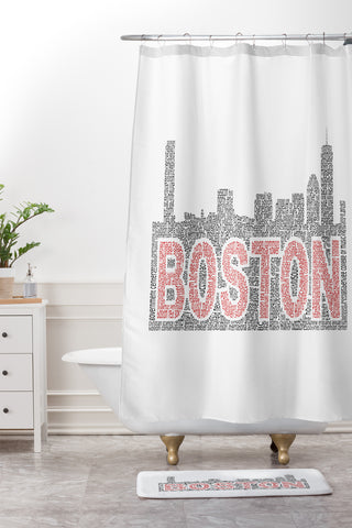Restudio Designs Boston skyline red inner letters Shower Curtain And Mat