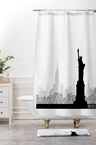Restudio Designs New York Skyline 5 Shower Curtain And Mat