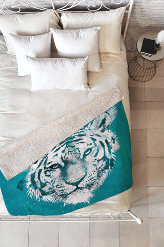 Robert Farkas White Tiger Fleece Throw Blanket