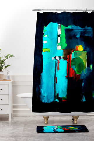 Robin Faye Gates Abstract Blue 1 Shower Curtain And Mat