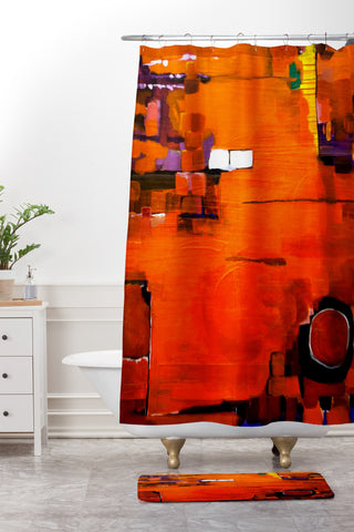 Robin Faye Gates Abstract Orange 1 Shower Curtain And Mat