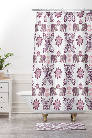 RosebudStudio Boho pink elephant Shower Curtain And Mat