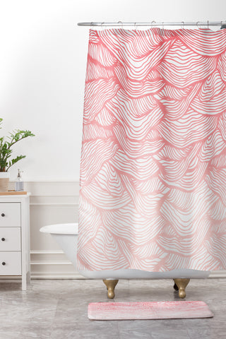 RosebudStudio Pink Waves Shower Curtain And Mat
