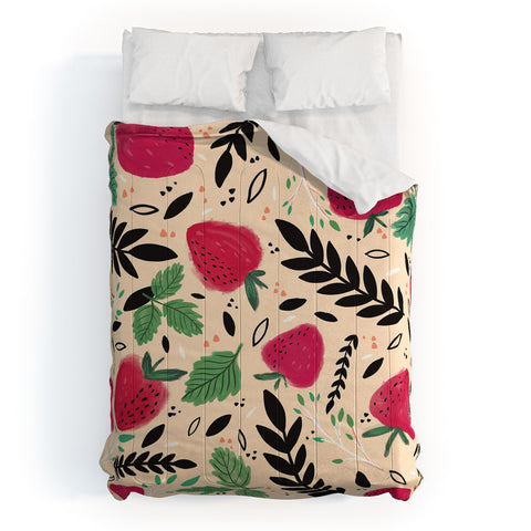 RosebudStudio Strawberry Floral fields Comforter