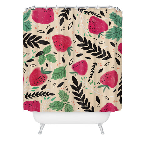 RosebudStudio Strawberry Floral fields Shower Curtain