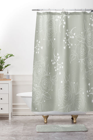RosebudStudio White Roses Shower Curtain And Mat