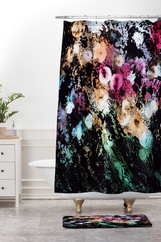 Rosie Brown Blooming Black Shower Curtain And Mat