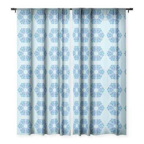 Rosie Brown Blue Hexagone Sheer Window Curtain