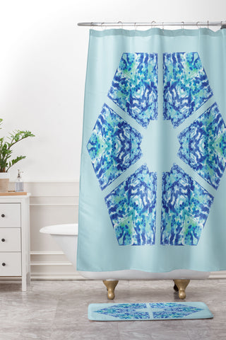 Rosie Brown Blue Hexagone Shower Curtain And Mat