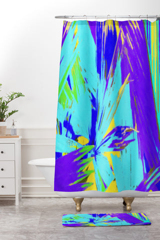 Rosie Brown Blue Palms 1 Shower Curtain And Mat