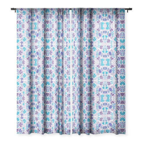 Rosie Brown Blue Spring Floral Sheer Window Curtain