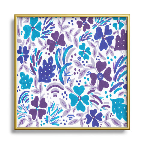 Rosie Brown Blue Spring Floral Metal Square Framed Art Print