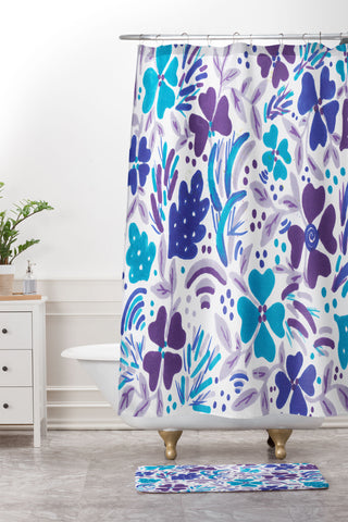 Rosie Brown Blue Spring Floral Shower Curtain And Mat
