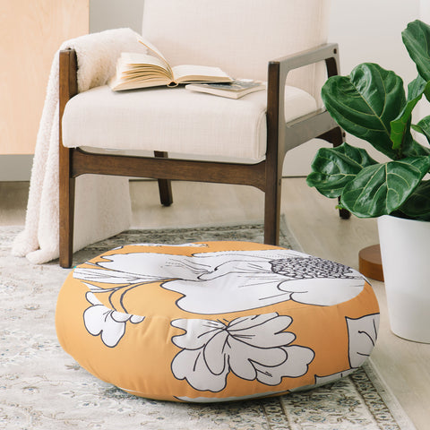 Rosie Brown Floral Orange Floor Pillow Round