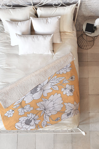 Rosie Brown Floral Orange Fleece Throw Blanket