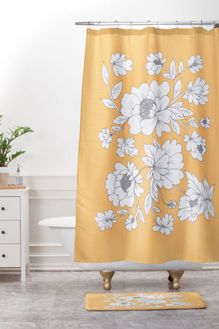 Rosie Brown Floral Orange Shower Curtain And Mat