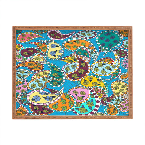 Rosie Brown Painted Paisley Blue Rectangular Tray