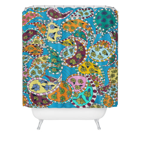 Rosie Brown Painted Paisley Blue Shower Curtain