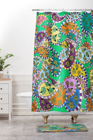 Rosie Brown Painted Paisley Green Shower Curtain And Mat