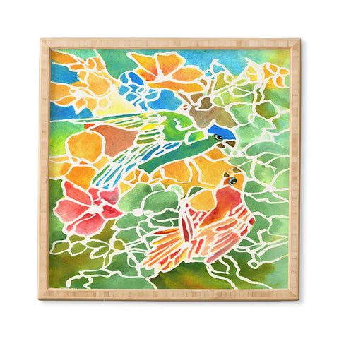 Rosie Brown Parakeets Stain Glass Framed Wall Art
