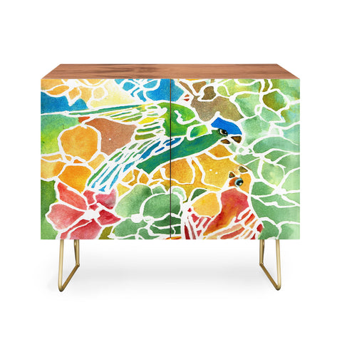 Rosie Brown Parakeets Stain Glass Credenza