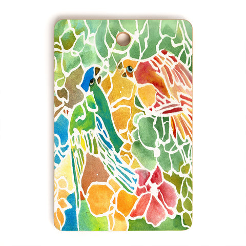 Rosie Brown Parakeets Stain Glass Cutting Board Rectangle