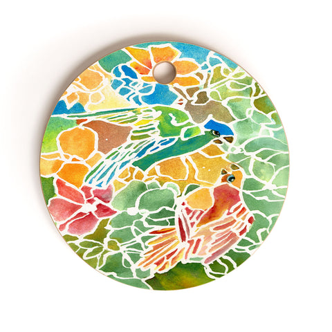 Rosie Brown Parakeets Stain Glass Cutting Board Round