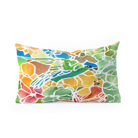 Rosie Brown Parakeets Stain Glass Oblong Throw Pillow