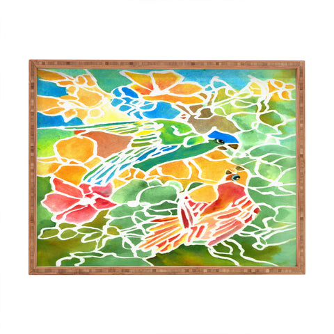 Rosie Brown Parakeets Stain Glass Rectangular Tray