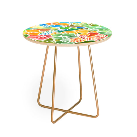 Rosie Brown Parakeets Stain Glass Round Side Table