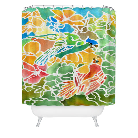 Rosie Brown Parakeets Stain Glass Shower Curtain