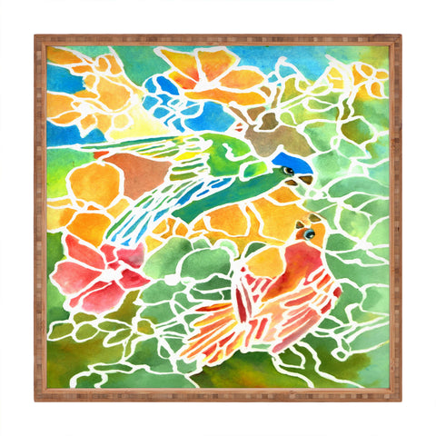 Rosie Brown Parakeets Stain Glass Square Tray