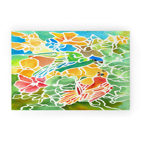 Rosie Brown Parakeets Stain Glass Welcome Mat