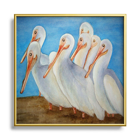 Rosie Brown Pelicans On Parade Square Metal Framed Art Print