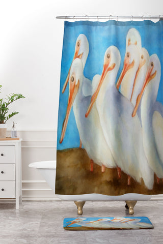 Rosie Brown Pelicans On Parade Shower Curtain And Mat