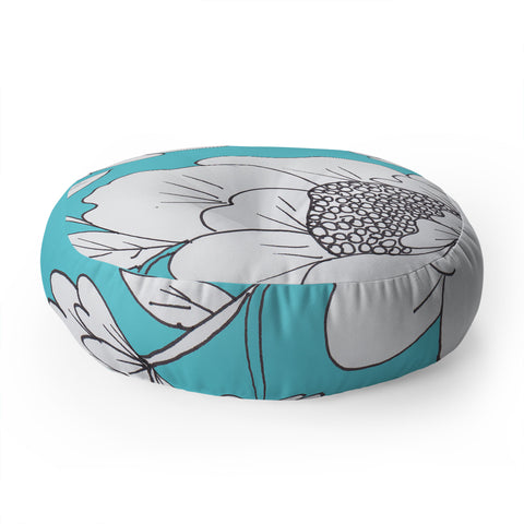 Rosie Brown Turquoise Floral Floor Pillow Round