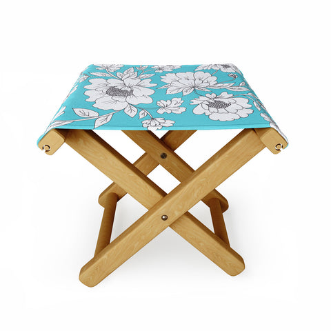 Rosie Brown Turquoise Floral Folding Stool