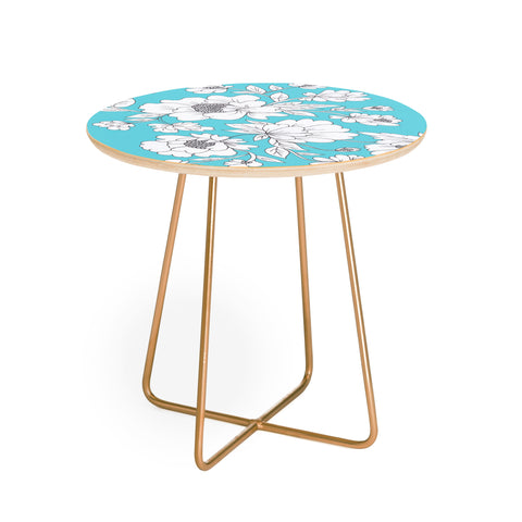 Rosie Brown Turquoise Floral Round Side Table