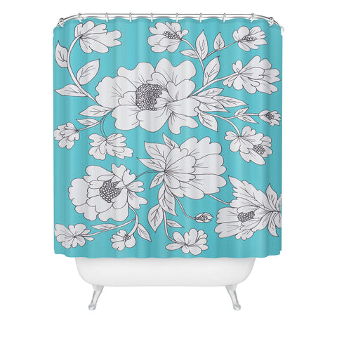 Rosie Brown Turquoise Floral Shower Curtain