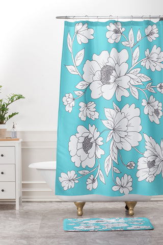 Rosie Brown Turquoise Floral Shower Curtain And Mat