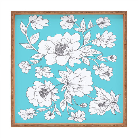 Rosie Brown Turquoise Floral Square Tray