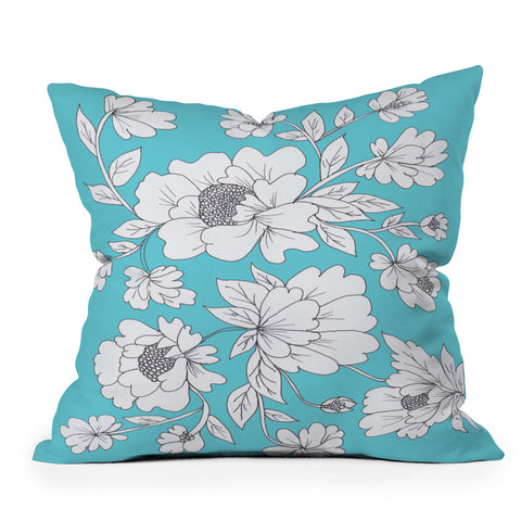 Rosie Brown Turquoise Floral Throw Pillow