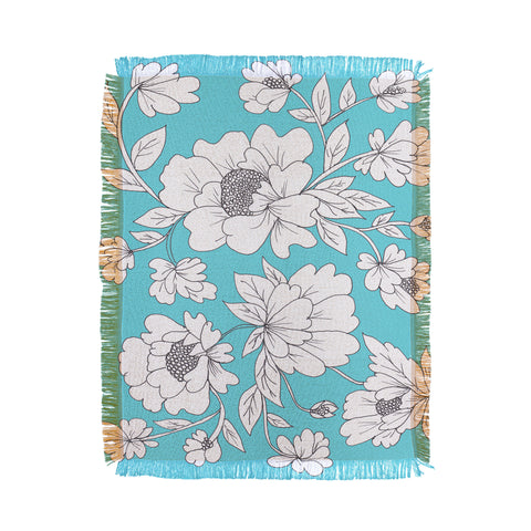 Rosie Brown Turquoise Floral Throw Blanket