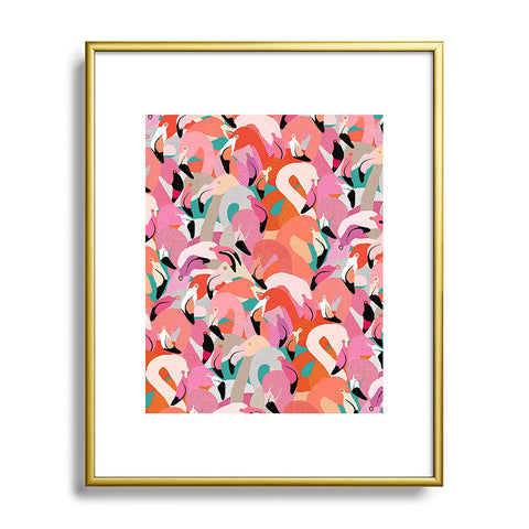 Ruby Door Flamingo Flock Metal Framed Art Print