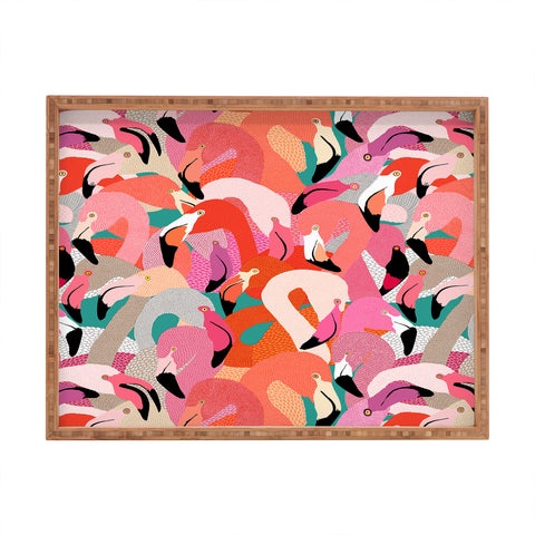 Ruby Door Flamingo Flock Rectangular Tray