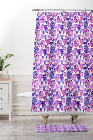 Ruby Door Painted Gemstones In Cool Tones Shower Curtain And Mat