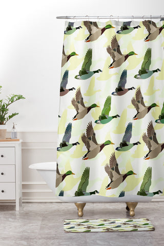 Sabine Reinhart Flying Ducks Shower Curtain And Mat