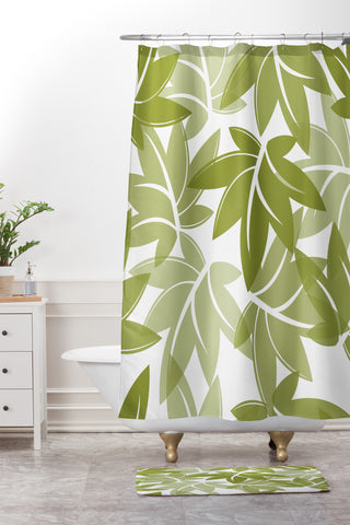 Sabine Reinhart Green Leaves Shower Curtain And Mat