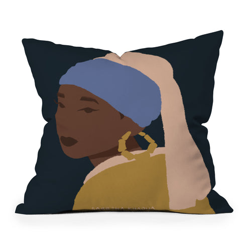 Sabrena Khadija The Girl With A Bamboo Earring Outdoor Throw Pillow