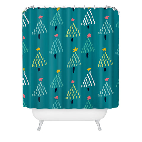 Sam Osborne Dotty Christmas Trees Evergreen Shower Curtain